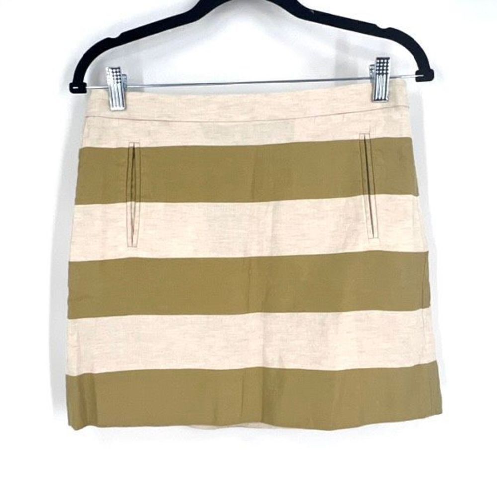 J. Crew Women's Linen‎ Blend Nautical Striped A-Line Skirt Gold Cream Size 2 XS